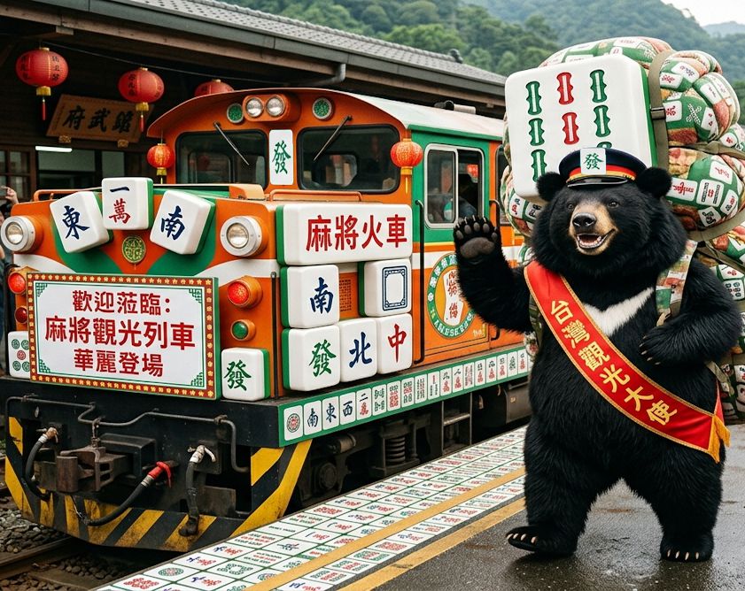 台灣黑熊,台灣熊愛打麻將,台灣黑熊打麻將,熊掌摸牌,國寶熊界雀聖,麻將特快車華麗進站打牌,萬里無雲大四喜,鐵道迷揪團打麻將,台灣鐵路麻將一路發,火車麻將大賽